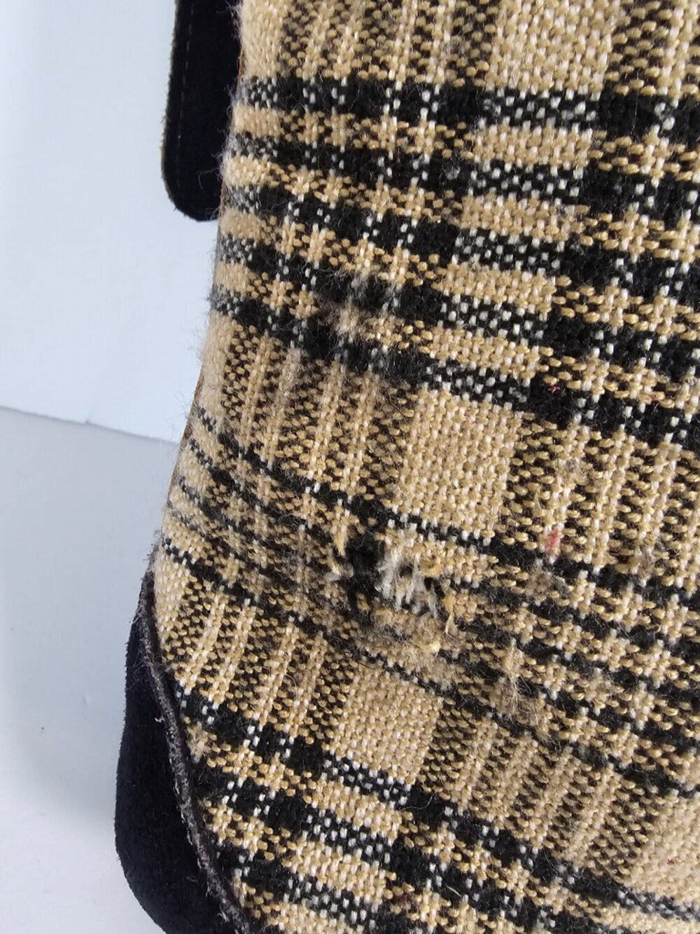 5/A Baker Blanket Bag Plaid Suede Tan Black Shoulder Preppy Equestrian - Picture 5 of 9